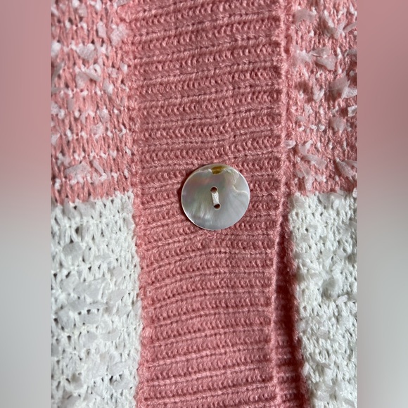 Entro Pink & White Striped Textured Knit Cardigan - Picture 8 of 9